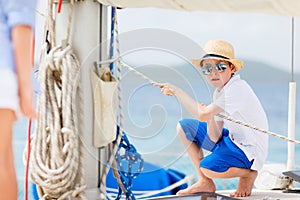 Teenage boy at luxury yacht