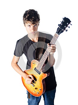 Teenage boy playing guitar