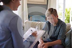 Teenage Boy With Problem Talking With Counselor At Home