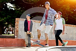 Teenage boy skateboarding outdoors