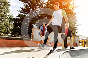 Teenage boy skateboarding outdoors