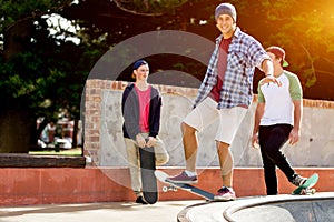 Teenage boy skateboarding outdoors