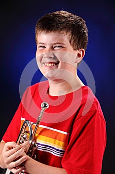 Teenage Boy With Trumpet Portrait