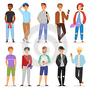 Teenage boy vector young male person character and handsome boyfriend illustration boyish set of youth teen or student photo