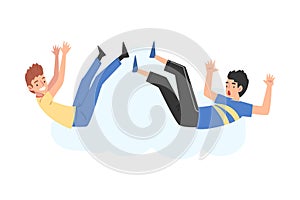 Teenage Boys Floating in the Sky, Happy Dreaming Guys Flying in the Air Cartoon Style Vector Illustration