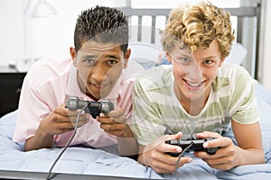 Teenage Boys Playing Video Games photo