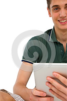 Teenage boys using tablet