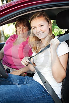 Teenage Driver Fastens Seatbelt