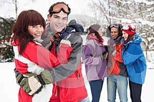 Teenage Friends Having Fun In Snow