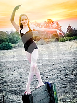 Teenage girl ballerina on ranch