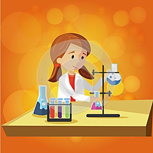 Teenage Girl Doing Laboratory Work at School.