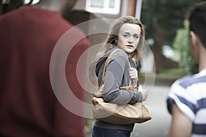 Teenage Girl Feeling Intimidated As She Walks Home