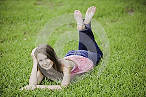 Teenage Girl Female on Grass