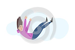 Teenage Girl Flying in the Sky, Happy Dreaming Person Floating in the Air Cartoon Style Vector Illustration