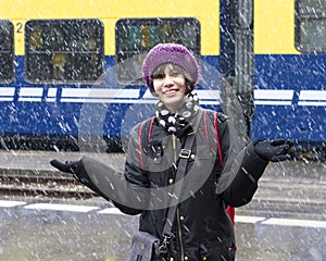 Teenage Girl having fun in the snow