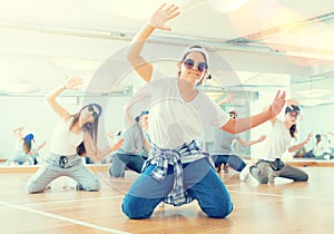 Teenage girl hip hop dancer during class