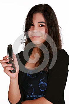 Teenage girl holding cellphone