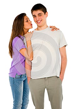 Teenage girl kissing teenage boy