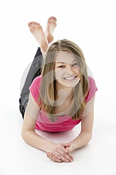 Teenage Girl Laying on Stomach