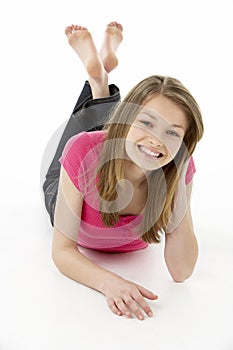 Teenage Girl Laying on Stomach