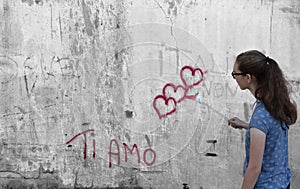 Ti amo, I love you , and painted hearts by a teenage girl photo