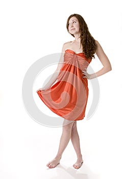 Teenage Girl in Orange Dress