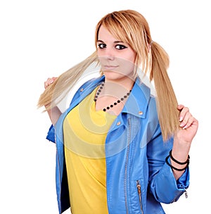 Teenage girl with pigtail portrait photo