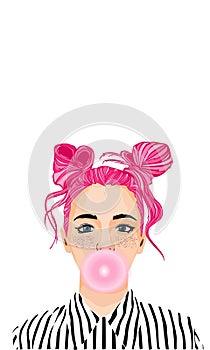 Teenage girl with pink bubblegum