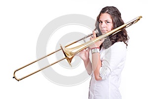 Teenage girl playing the trombone