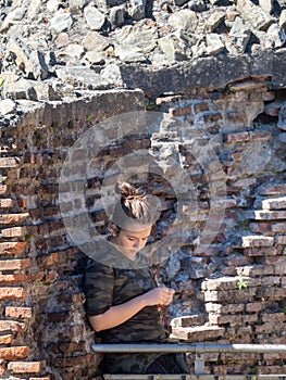 Teenage girl at Poenari castle, Romania