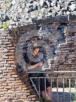 Teenage girl at Poenari castle, Romania