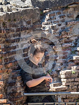 Teenage girl at Poenari castle, Romania