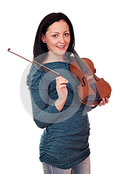 Teenage girl posing with violin