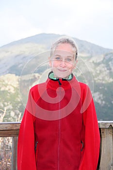 Teenage girl in red fleece