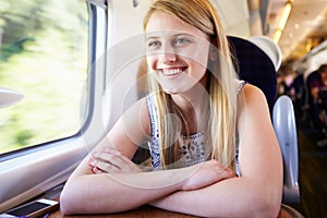 Teenage Girl Relaxing On Train Journey