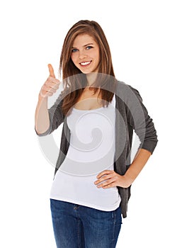 Teenage girl showing thumbs up