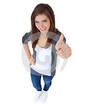 Teenage girl showing thumbs up