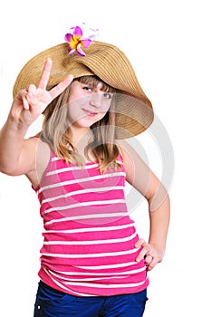 Teenage girl showing victory sign