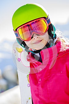 Teenage girl skiing in Swiss Alps.