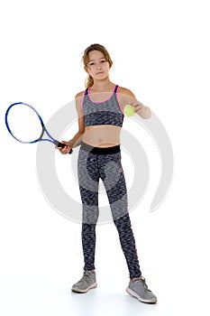 Teenage girl tennis player isolated