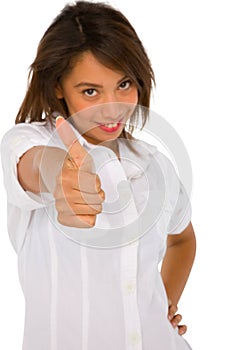 Teenage girl with thumb up