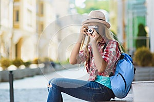 Teenage girl travel in Europe. Tourism and Vacation concept