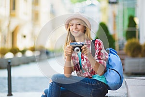Teenage girl travel in Europe. Tourism and Vacation concept