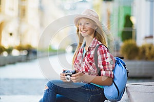 Teenage girl travel in Europe. Tourism and Vacation concept