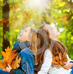 Teenage Girls in Autumn Park