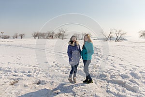 Teenage girls outdoors in winter