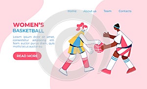 Teenage girls playing basketball concept. Young women training dribble. photo