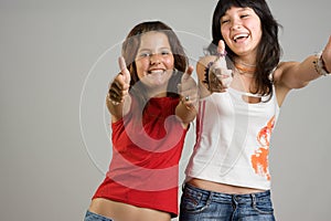 Teenage girls smiling