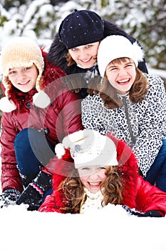 Teenage girls in a snowy park