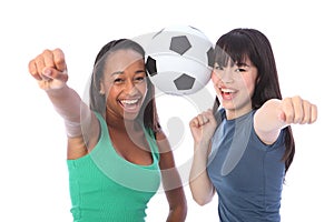 Teenage girls success and fun with soccer ball